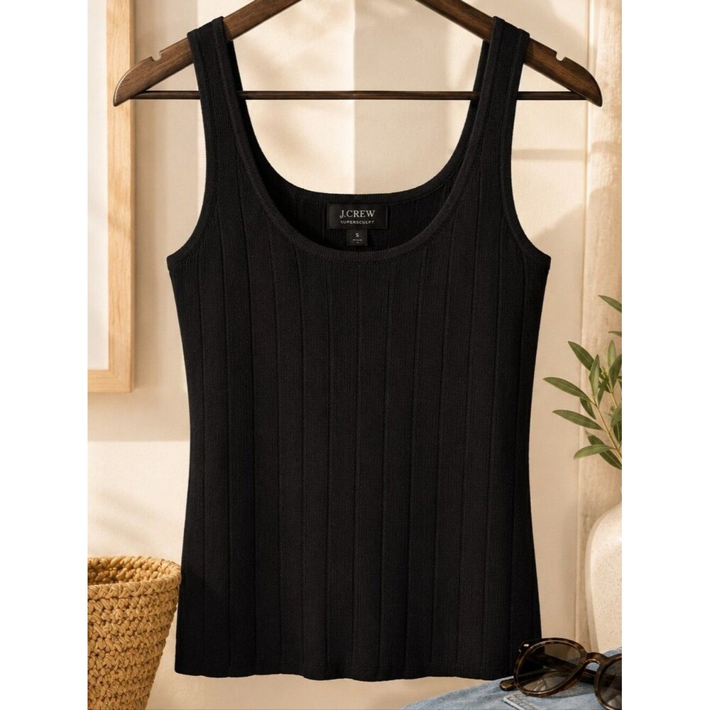 J.Crew Supersculpt Ribbed Scoopneck Sweater Tank Black Small Minimalist Summer